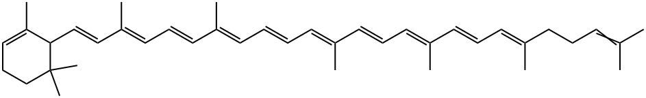 3,7,12,16,20,24-hexamethyl-1-[(1R)-2,6,6-trimethyl-1-cyclohex-2-enyl]pentacosa-1,3,5,7,9,11,13,15,17,19,23-undecaene Struktur