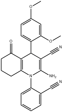 2-amino-1-(2-cyanophenyl)-4-(2,4-dimethoxyphenyl)-5-oxo-1,4,5,6,7,8-hexahydro-3-quinolinecarbonitrile Struktur