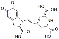 (2R)-1-[(E)-2-[(2S)-2-carboxy-6-(dihydroxymethylidene)-2,3-dihydro-1H-pyridin-4-yl]ethenyl]-5,6-dioxo-2,3-dihydroindole-2-carboxylic acid Struktur