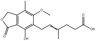 6-(1,3-dihydro-4-hydroxy-6-methoxy-7-methyl-3-oxo-5-isobenzofuranyl)-4-methylhex-4-enoic acid Struktur