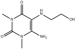 2,4(1H,3H)-Pyrimidinedione, 6-amino-5-[(2-hydroxyethyl)amino]-1,3-dimethyl- (9CI) Struktur