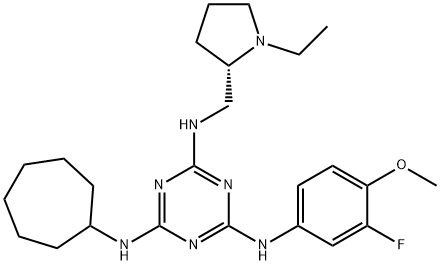 1,3,5-Triazine-2,4,6-triaMine, N-cycloheptyl-N'-[[(2S)-1-ethyl-2-pyrrolidinyl]Methyl]-N''-(3-fluoro-4-Meth oxyphenyl)- Struktur