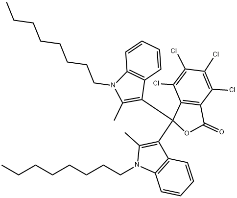 4,5,6,7-tetrachloro-3,3-bis(2-methyl-1-octyl-1H-indol-3-yl)phthalide Struktur