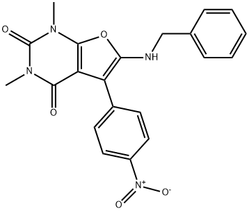 Furo[2,3-d]pyrimidine-2,4(1H,3H)-dione,  1,3-dimethyl-5-(4-nitrophenyl)-6-[(phenylmethyl)amino]- Struktur