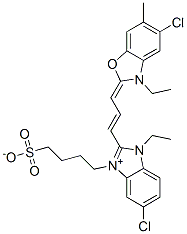 5-Chloro-1-ethyl-2-[3-(5-chloro-3-ethyl-6-methyl-2(3H)-benzoxazolylidene)-1-propenyl]-3-(4-sulfobutyl)benzimidazolium,inner salt Struktur