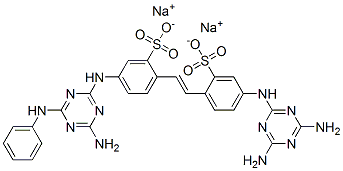 disodium 5-[[4-amino-6-anilino-1,3,5-triazin-2-yl]amino]-2-[2-[4-[(4,6-diamino-1,3,5-triazin-2-yl)amino]-2-sulphonatophenyl]vinyl]benzenesulphonate Struktur