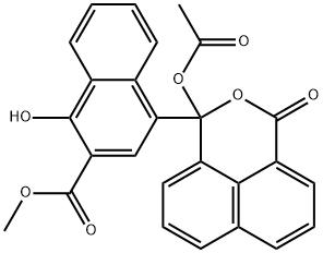 methyl 4-[1-(acetoxy)-3-oxo-1H,3H-naphtho[1,8-cd]pyran-1-yl]-1-hydroxy-2-naphthoate  Struktur