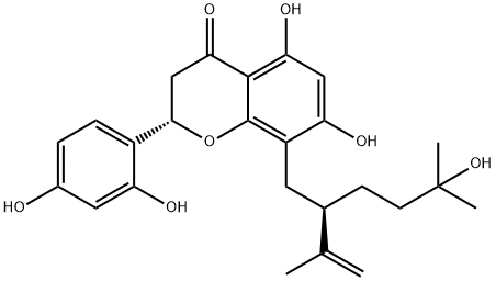 2-(2,4-Dihydroxyphenyl)-2,3-dihydro-5,7-dihydroxy-8-[5-hydroxy-5-methyl-2-(1-methylethenyl)hexyl]-4H-1-benzopyran-4-one Struktur