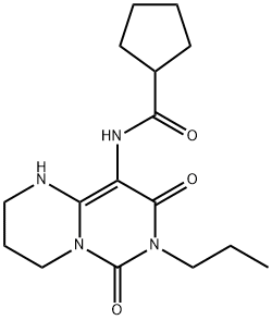 Cyclopentanecarboxamide,  N-(1,3,4,6,7,8-hexahydro-6,8-dioxo-7-propyl-2H-pyrimido[1,6-a]pyrimidin-9-yl)- Struktur