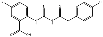 5-CHLORO-2-[[[[(4-CHLOROPHENYL)ACETYL]AMINO]THIOXOMETHYL]AMINO]-BENZOIC ACID Struktur