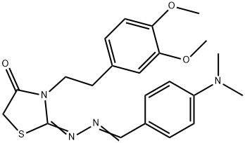 4-(Dimethylamino)benzaldehyde [3-[2-(3,4-dimethoxyphenyl)ethyl]-4-oxothiazolidin-2-ylidene]hydrazone Struktur