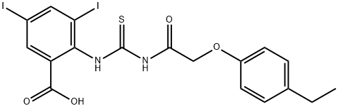 2-[[[[(4-ETHYLPHENOXY)ACETYL]AMINO]THIOXOMETHYL]AMINO]-3,5-DIIODO-BENZOIC ACID Struktur