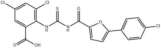 3,5-DICHLORO-2-[[[[[5-(4-CHLOROPHENYL)-2-FURANYL]CARBONYL]AMINO]THIOXOMETHYL]AMINO]-BENZOIC ACID Struktur