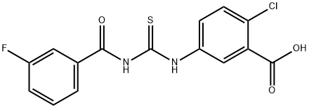 2-CHLORO-5-[[[(3-FLUOROBENZOYL)AMINO]THIOXOMETHYL]AMINO]-BENZOIC ACID Struktur