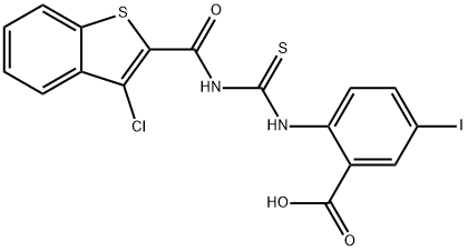 2-[[[[(3-CHLOROBENZO[B]THIEN-2-YL)CARBONYL]AMINO]THIOXOMETHYL]AMINO]-5-IODO-BENZOIC ACID Struktur