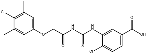 4-CHLORO-3-[[[[(4-CHLORO-3,5-DIMETHYLPHENOXY)ACETYL]AMINO]THIOXOMETHYL]AMINO]-BENZOIC ACID Struktur