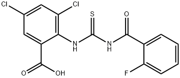 3,5-DICHLORO-2-[[[(2-FLUOROBENZOYL)AMINO]THIOXOMETHYL]AMINO]-BENZOIC ACID Struktur