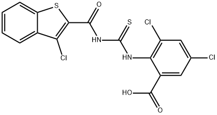 3,5-DICHLORO-2-[[[[(3-CHLOROBENZO[B]THIEN-2-YL)CARBONYL]AMINO]THIOXOMETHYL]AMINO]-BENZOIC ACID Struktur