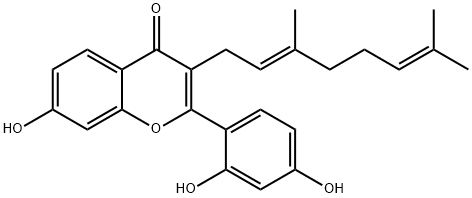 2-(2,4-Dihydroxyphenyl)-3-(3,7-dimethyl-2,6-octadienyl)-7-hydroxy-4H-1-benzopyran-4-one Struktur