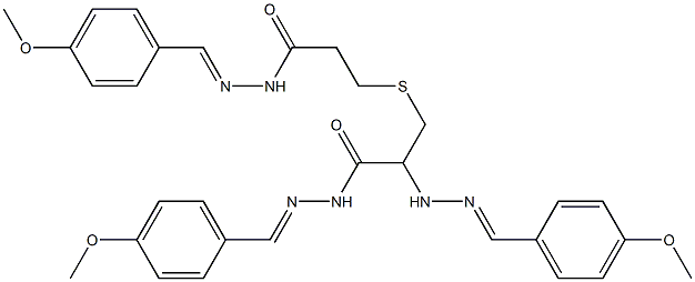 N-[(4-methoxyphenyl)methylideneamino]-3-[2-[[(4-methoxyphenyl)methylid eneamino]carbamoyl]ethylsulfanyl]propanamide Struktur