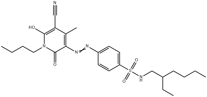 4-[(1-butyl-5-cyano-1,2-dihydro-6-hydroxy-4-methyl-2-oxo-3-pyridyl)azo]-N-(2-ethylhexyl)benzenesulphonamide Struktur