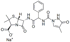 4-Thia-1-azabicyclo[3.2.0]heptane-2-carboxylic acid, 6-[[[[(2,3-dihydro-4-methyl-3-oxo-1H-pyrazol-1-yl)carbonyl]amino]phenylacetyl]amino]-3,3-dimethyl-7-oxo-, monosodium salt, [2S-[2alpha,5alpha,6beta(S*)]]- Struktur