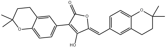 3-(3,4-Dihydro-2,2-dimethyl-2H-1-benzopyran-6-yl)-5-[(Z)-(3,4-dihydro-2,2-dimethyl-2H-1-benzopyran-6-yl)methylene]-4-hydroxy-2(5H)-furanone Struktur