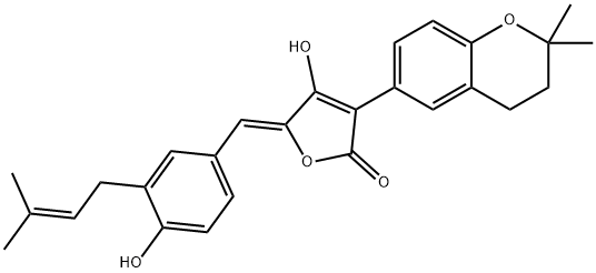 3-(3,4-Dihydro-2,2-dimethyl-2H-1-benzopyran-6-yl)-4-hydroxy-5-[(Z)-[4-hydroxy-3-(3-methyl-2-butenyl)phenyl]methylene]-2(5H)-furanone Struktur