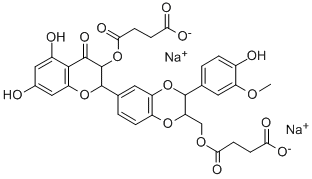 Butanedioic acid, mono[[6-[3-(3-carboxy-1-oxopropoxy)-3,4-dihydro-5,7-dihydroxy-4-oxo-2H-1-benzopyran-2-yl]-2,3-dihydro-3-(4-hydroxy-3-methoxyphenyl)-1,4-benzodioxin-2-yl]methyl] ester, disodium salt, [2R-[2alpha,3beta,6(2R*,3R*)]]- Struktur