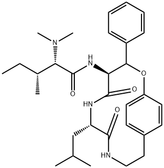 (2S,3R)-2-Dimethylamino-3-methyl-N-[(3R,4S,7S)-7-(2-methylpropyl)-5,8-dioxo-3-phenyl-2-oxa-6,9-diazabicyclo[10.2.2]hexadeca-12,14(1),15-trien-4-yl]pentanamide Struktur