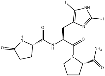 5-oxoprolyl-2,4(5)-diiodohistidyl-prolinamide Struktur