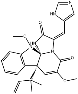 (7aR,12aS)-7a-(1,1-Dimethyl-2-propenyl)-7a,12-dihydro-3-[(E)-(1H-imidazol-4-yl)methylene]-6,12-dimethoxy-1H,5H-imidazo[1',2':1,2]pyrido[2,3-b]indole-2,5(3H)-dione Struktur