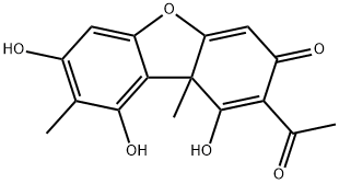 2-Acetyl-1,7,9-trihydroxy-8,9b-dimethyldibenzofuran-3(9bH)-one Struktur