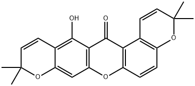 13-Hydroxy-3,3,10,10-tetramethyl-10H-dipyrano[3,2-a:2',3'-i]xanthen-14(3H)-one Struktur