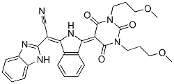 alpha-[2,3-dihydro-3-[tetrahydro-1,3-bis(3-methoxypropyl)-2,4,6-trioxo-5(2H)-pyrimidin-ylidene]-1H-isoindol-1-ylidene]-1H-benzimidazole-2-acetonitrile Struktur