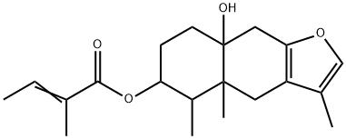 2-Methyl-2-butenoic acid 4,4a,5,6,7,8,8a,9-octahydro-8a-hydroxy-3,4a,5-trimethylnaphtho[2,3-b]furan-6-yl ester Struktur