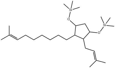 1,3-Bis[(trimethylsilyl)oxy]-4-(3-methyl-2-butenyl)-5-(8-methyl-7-nonenyl)cyclopentane Struktur