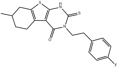 3-[2-(4-Fluoro-phenyl)-ethyl]-2-mercapto-7-methyl-5,6,7,8-tetrahydro-3H-benzo[4,5]thieno[2,3-d]pyrimidin-4-one Struktur