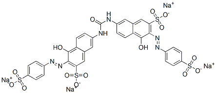 tetrasodium 7,7'-(carbonyldiimino)bis[4-hydroxy-3-[(4-sulphonatophenyl)azo]naphthalene-2-sulphonate] Struktur