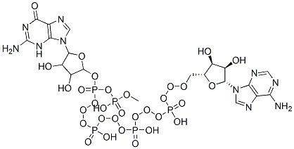 [(2R,3S,4R,5R)-5-(2-amino-6-oxo-3H-purin-9-yl)-3,4-dihydroxyoxolan-2-yl]methyl [[[[[(2R,3S,4R,5R)-5-(6-aminopurin-9-yl)-3,4-dihydroxyoxolan-2-yl]methoxy-hydroxyphosphoryl]oxy-hydroxyphosphoryl]oxy-hydroxyphosphoryl]oxy-hydroxyphosphoryl] hydrogen phosphate Struktur