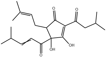 3,4-Dihydroxy-5-(3-methyl-2-butenyl)-2-(3-methyl-1-oxobutyl)-4-(4-methyl-1-oxo-2-pentenyl)-2-cyclopenten-1-one Struktur