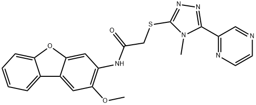 Acetamide, N-(2-methoxy-3-dibenzofuranyl)-2-[(4-methyl-5-pyrazinyl-4H-1,2,4-triazol-3-yl)thio]- (9CI) Struktur