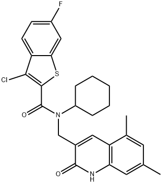 Benzo[b]thiophene-2-carboxamide, 3-chloro-N-cyclohexyl-N-[(1,2-dihydro-5,7-dimethyl-2-oxo-3-quinolinyl)methyl]-6-fluoro- (9CI) Struktur