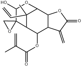 2-Methylpropenoic acid 3,3a,4,5,9,9a-hexahydro-7-hydroxy-10-methyl-3-methylene-2-oxo-10-vinylspiro[5,9-methano-2H-furo[2,3-c]oxocin-6(7H),2'-oxiran]-4-yl ester Struktur