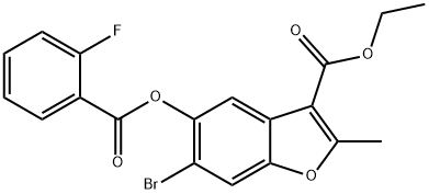 3-Benzofurancarboxylicacid,6-bromo-5-[(2-fluorobenzoyl)oxy]-2-methyl-,ethylester(9CI) Struktur