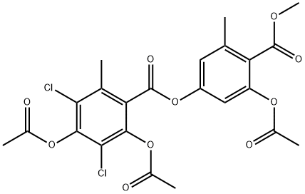 2,4-Bis(acetyloxy)-3,5-dichloro-6-methylbenzoic acid 3-(acetyloxy)-4-(methoxycarbonyl)-5-methylphenyl ester Struktur