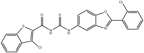 Benzo[b]thiophene-2-carboxamide, 3-chloro-N-[[[2-(2-chlorophenyl)-5-benzoxazolyl]amino]thioxomethyl]- (9CI) Struktur