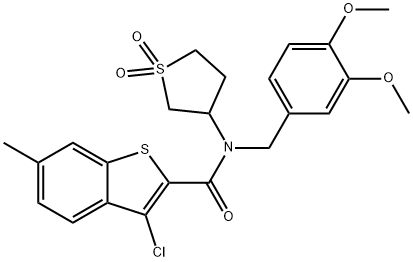 Benzo[b]thiophene-2-carboxamide, 3-chloro-N-[(3,4-dimethoxyphenyl)methyl]-6-methyl-N-(tetrahydro-1,1-dioxido-3-thienyl)- (9CI) Struktur