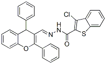 Benzo[b]thiophene-2-carboxylic acid, 3-chloro-, [(2,4-diphenyl-4H-1-benzopyran-3-yl)methylene]hydrazide (9CI) Struktur