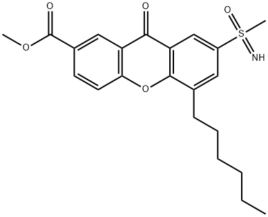 methyl 5-hexyl-7-(S-methylsulphonimidoyl)-9-oxo-9H-xanthene-2-carboxylate Struktur